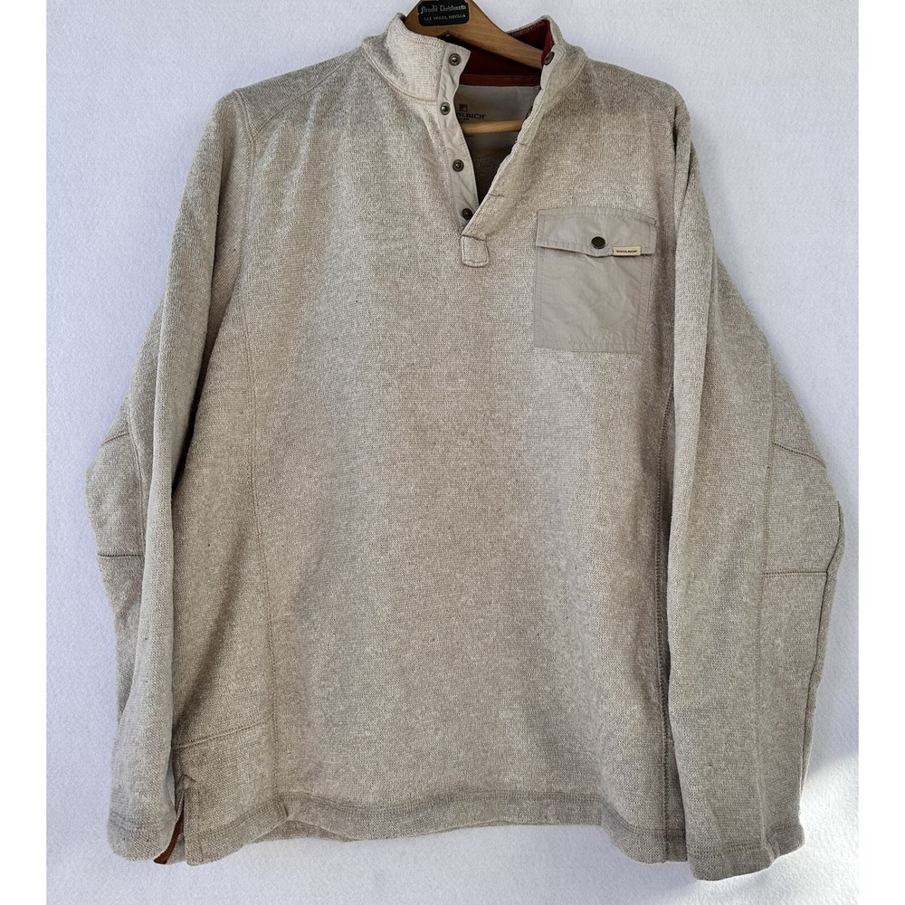 Woolrich Sweater Pullover 1/4 Button Outdoor Mens XL Beige Excellent